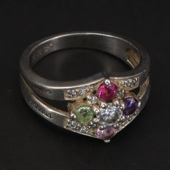 $300 Multi Gem Sterling Silver Ring REAL Sapphire, Peridot, Amethyst, Topaz, Dia - Picture 2 of 8